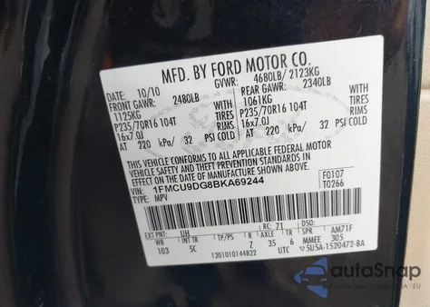 2011 Ford Escape Xlt из США, поврежденный, VIN 1FMCU9DG8BKA69244